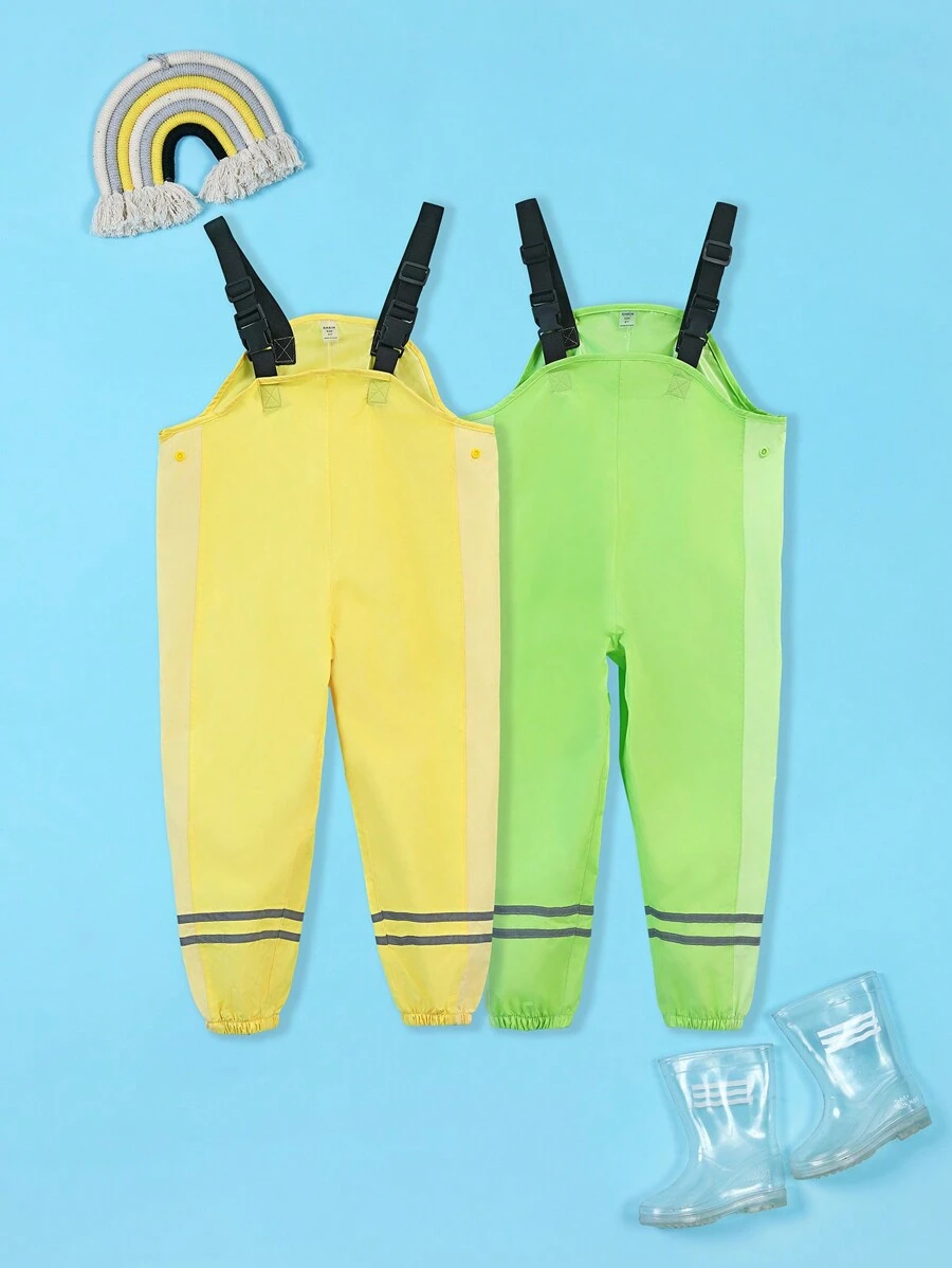 SHEIN Toddlers' Reflective Waterproof Overalls, Outdoor Hiking Safety Splash Pants - Yellow - View 1