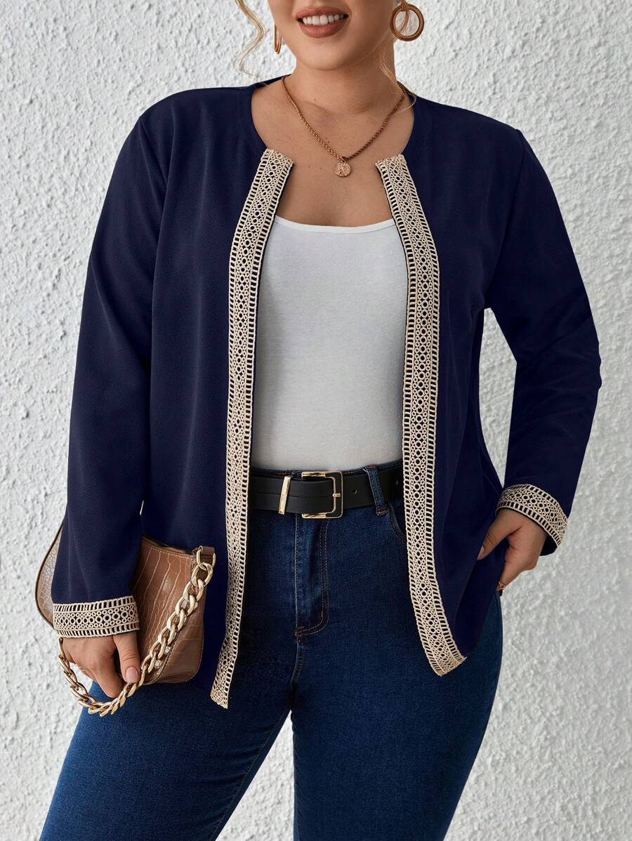 SHEIN Clasi 大码休闲拼色缎带拼接夹克，春秋