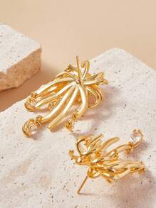 SHEIN Pendientes de botón chapados en oro de 18 quilates con piedras de circonita brillante