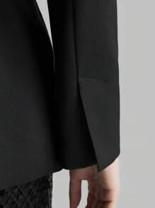 Ontre Nuova collezione primavera 2025 per donna, giacca di tailleur a forma di campana con vita modellata, tinta unita, con risvolto, manica lunga, vestibilità slim, abbigliamento da lavoro per ufficio e professioniste urbane - nero - Visualizzare 6