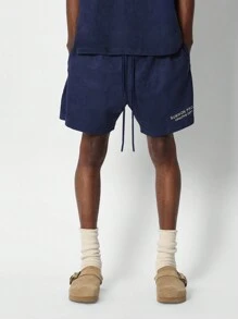 SUMWON Suedette Tee And Short 2 Piece Set - Navy Blue - View 4