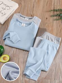 SHEIN Leap Crew Tween Boys Simple Letter Print Decorated Long Sleeve Top And Long Pants 2pcs Sleepwear Set - Multicolor - View 1