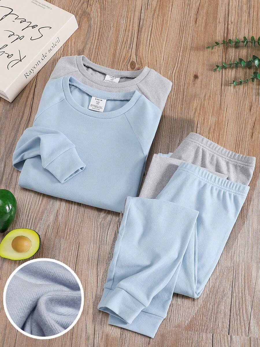 SHEIN Leap Crew Tween Boys Simple Letter Print Decorated Long Sleeve Top And Long Pants 2pcs Sleepwear Set - Multicolor - View 1