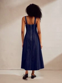 Forever 21 Vestido de línea A con cuello cuadrado de mezclilla - Azul - Ver 2