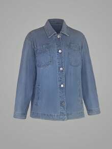 Women's Loose Mid-Length Denim Jacket Casual Spring - Light Wash - View 5