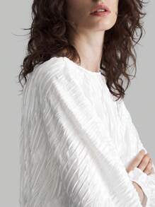 Ontre White Ruffled Sleeves, Round Collar, Elegant Women's Shirt, Fashionable And Simple Design, Easy To Match And Show Elegant - White - View 7