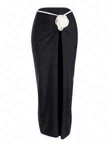 Swim Oasis Women's Solid Color One-Piece Swimsuit + Skirt Summer - Black - View 6