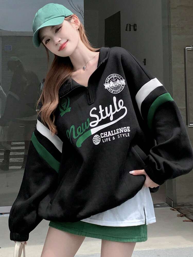 Women's Contrast Color Oversized Fleece Sweatshirt,Fall Clothes