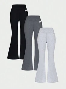 SHEIN Tween 女童字母印花喇叭休闲裤 - 彩色 - 查看 1