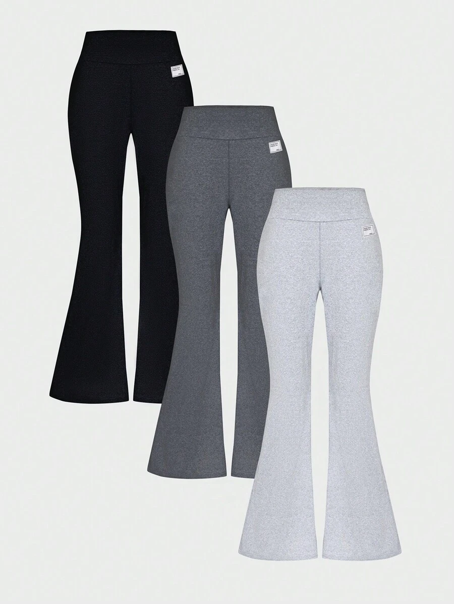 SHEIN Tween 女童字母印花喇叭休闲裤 - 彩色 - 查看 1