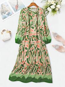 SHEIN LUNE 前扣长袖全印花休闲连衣裙 - 彩色 - 查看 1