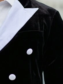 Manfinity AFTRDRK 男士撞色翻领双排扣西装外套 - 黑色 - 查看 4