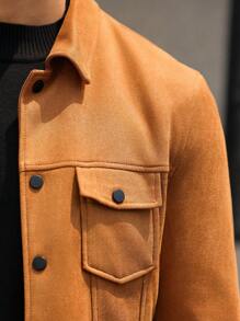Manfinity Homme Chaqueta simple de manga larga de botones de unicolor para hombre, uso casual de todos los días