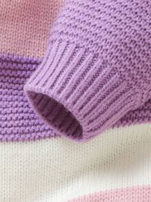 SHEIN Vintaside Kids Baby Girl Front Snap Long Sleeve Solid Color Patchwork Sweater Romper