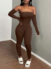 Slaydiva Mono gris oscuro casual con mangas descubiertas de los hombros-E - Marrón - Ver 4