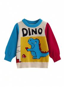 Baby Boy Cute Dinosaur Jacquard Pattern Sweater, Soft Warm Knitted Pullover For Casual Home Party, Round Neck Winter