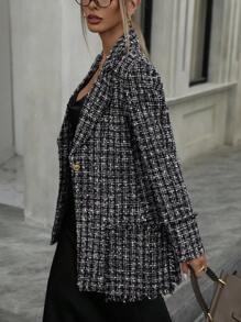 Aveloria Modichic Textured Woolen Blazer With Waist Design And Lapel Collar, Slimming Fall Cloth For Women - Multicolor - View 6