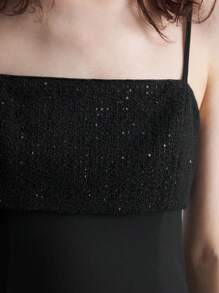 Ontre Black Fabric Splicing Spaghetti Strap Flared Hem Evening Formal Dress - Black - View 8