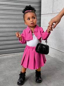 SHEIN Explorewe 3pcs/Set Baby Girl Y2K Style Rose Red Casual Skirt Outfit, Autumn Winter