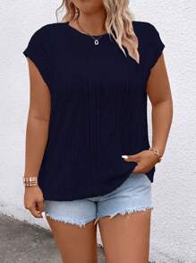 SHEIN LUNE Plus Size Solid Color Crew Neck Short Sleeve Simple T-Shirt, Casual Daily Wear