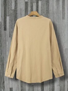 Manfinity Homme Men's Stand Collar Partial Button Down Long Sleeve Shirt