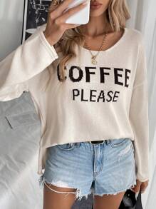 Chiquease Women Casual Coffee Themed Pullover Sweater