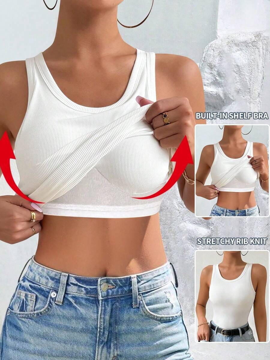 Chiquease Fitted Sexy Minimalist Sexy Phoenix With Padded Ribbed Camisole - White - View 1