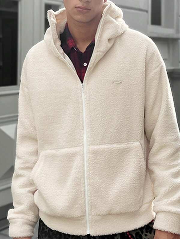 Manfinity VCAY Men's Knit Casual Daily Loose Solid Color Long Sleeve Hooded Cardigan Jacket, For Fall Winter