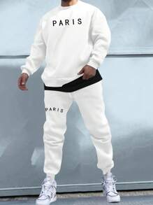 Manfinity Homme Men Letter Graphic Sweatshirt & Joggers - White - View 1