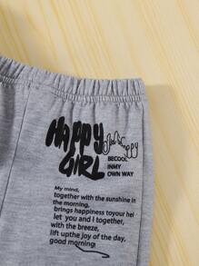 2pcs Baby Girls Street Fashion Print Hoodie Jacket And Pants Set - Grey - View 4