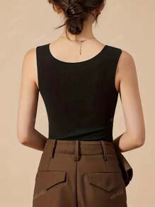 Simple Solid Color Slim Fit Ribbed Tank Top Set, Casual Daily Wear