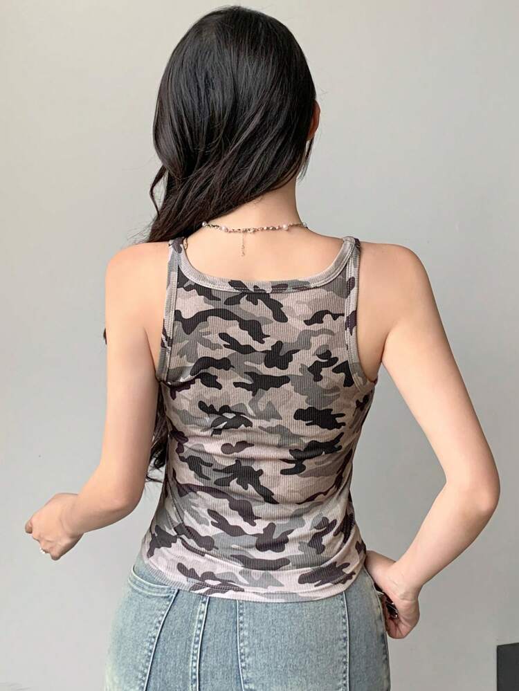 Women Camouflage Fitted Tank Top, Summer