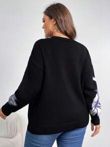 SHEIN Privé Plus Size Women's Contrast Color Floral Pattern Pullover Sweater For Autumn/Winter - Multicolor - View 2