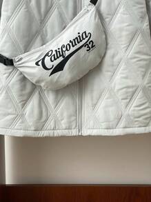 SHEIN 2 件青少年男孩休闲格子图案立领加厚保暖冬季夹克和印花斜挎包套装，适合秋冬季，百搭搭配，简约风格，保暖内衬