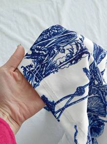 SHEIN VCAY Parte superior de mujer de punto ajustada con estampado regular - Azul y blanco - Ver 5