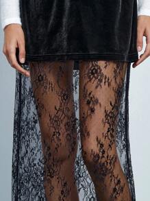 Maija Fusta neagră de damă, culoare uni, din catifea, cu îmbinare, minimalistă, elegantă, toamnă iarnă - Negru - Vizualizare 5