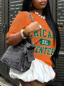 INAWLY Camiseta casual de manga corta con cuello redondo y estampado de letras para mujer de talla grande, blusas gráficas de verano para mujer