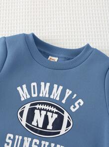 Cozy Pixies 2 件装男婴字母设计圆领长袖运动衫和松紧腰裤套装，男婴服装 - 藍色 - 查看 10