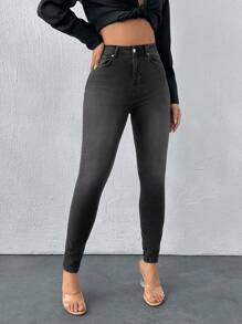 Cloudara Skinny Jeans Without Belt - Black - View 3