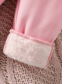 2 件套休闲运动女婴保暖内衬刺绣运动裤套装，冬季 - 彩色 - 查看 4