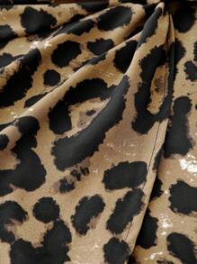 SHEIN PETITE Shorts super saia com estampa de leopardo e detalhes torcidos, primavera outono - Castanho - Ver 4