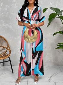 Lyxana Bộ đồ liền thân tay cánh dơi in họa tiết hoa ngẫu nhiên - Màu xanh nhạt - Xem 5