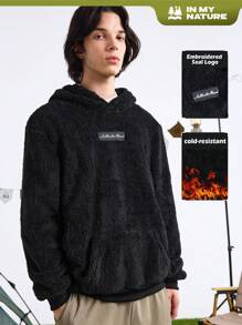 In My Nature 男士字母刺绣抓绒连帽卫衣，适合户外、秋季穿着，抓绒拉链连帽外套，加厚休闲百搭针织外套，适合运动和户外活动，男友风，男士冬季穿搭，男士外套，优质面料，专为户外活动设计，男士必备外套，圣诞礼物，万圣节礼物，秋冬季 - 黑色 - 查看 1