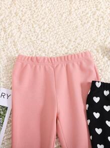 SHEIN Leap Crew 2 件套 Tween 女童都市时尚休闲针织喇叭裤套装 - 藕粉色 - 查看 3