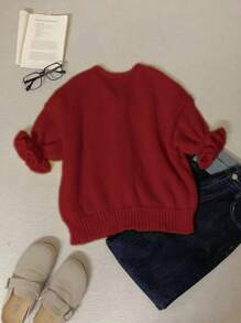 INAWLY Pulover casual de damă cu cravată în față cu tiv asimetric