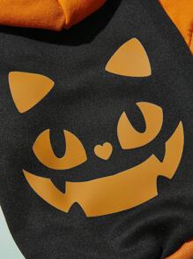 PETSIN 1pc Pet's Halloween Cute Expression Orange-Black Contrast Fleece Hoodie, Warm Sweatshirt For Cat & Dog - Multicolor - View 5