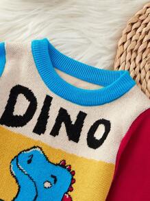 Baby Boy Cute Dinosaur Jacquard Pattern Sweater, Soft Warm Knitted Pullover For Casual Home Party, Round Neck Winter