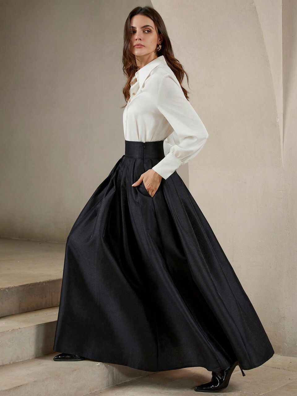Anewsta Classic Elegant Vintage Holiday Party A-Line Skirt For Women, Tall Women