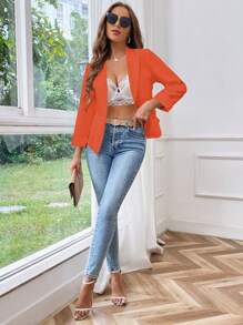 Chiquease Áo khoác vest cổ bẻ màu trơn thời trang xuân thu cho nữ, tay áo 3/4, hàng khuy đơn, thanh lịch - Gỗ đỏ - Xem 6