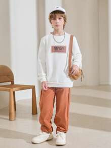 SHEIN Boys Slogan Graphic Pullover & Trousers - Multicolor - View 4